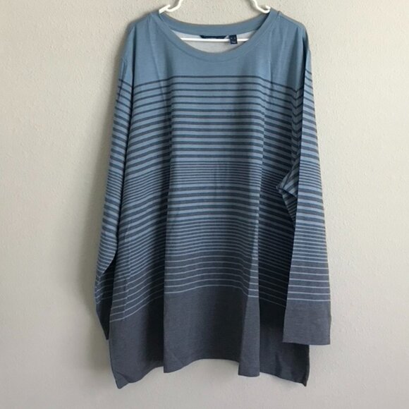 Isaac Mizrahi Printed Variegated Stripe Crewneck Top - Blue (Sz 5X) a466934 - Picture 1 of 5